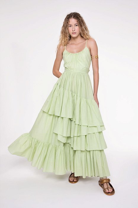 Vestido Cris Barros Verde Pistache Modelo Ofélia