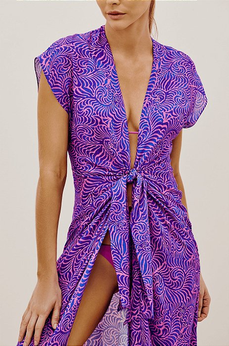 Vestido VIX Modelo Sasha Saída Longa e sem Manga Estampa Ortiz Lotus