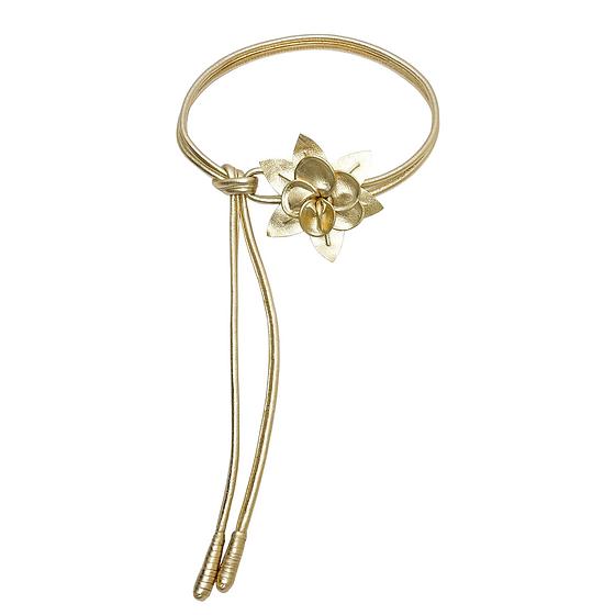 Cinto Taille Brand Cordão de Couro Dourado Flor Orchid