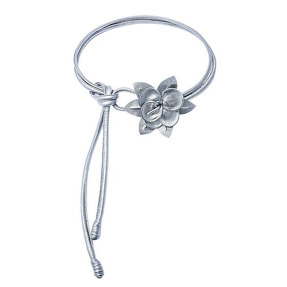 Cinto Taille Brand Cordão de Couro Prata Flor Orchid