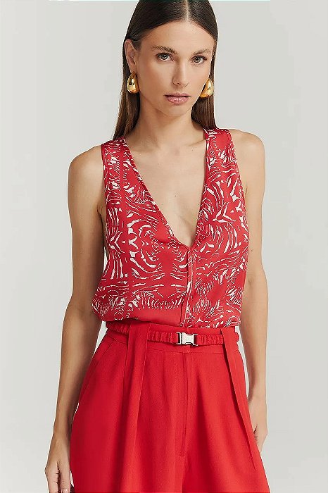 Blusa NV Modelo Maria Argile Vermelho Hibisco