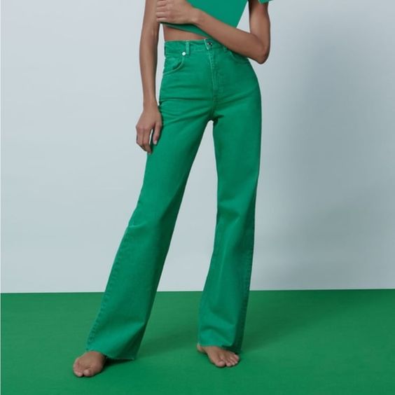 Calça Zara Jeans Wide Leg Verde