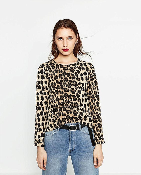 Blusa Zara Manga Longa Estampa Animal Print