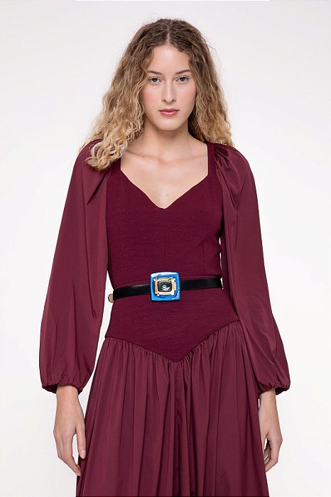 Blusa Cris Barros Vinho Modelo Clarissa