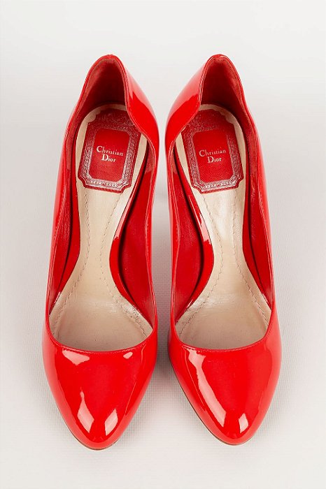 Sapato Christian Dior Scarpin Bico Arredondado Verniz Vermelho