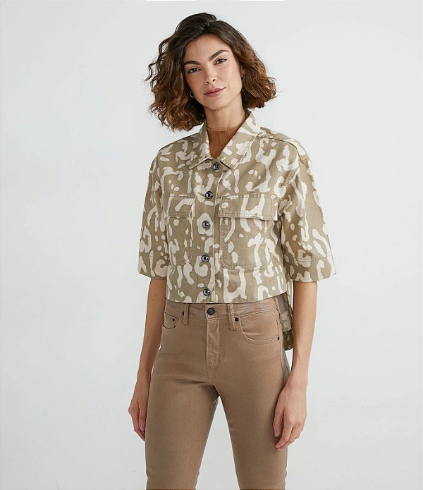 Blusa Marfino Sarja/brim Estampa Bege ⁠