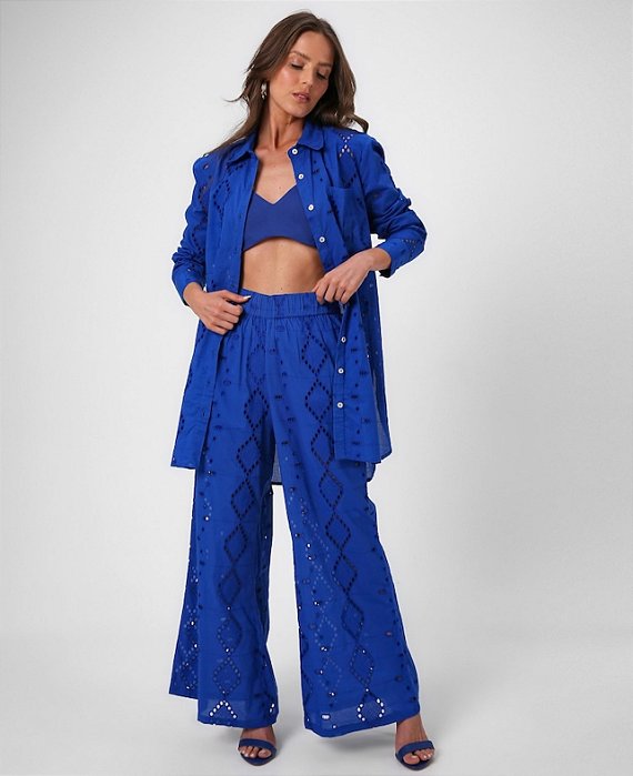 Conjunto Bhava Calça + Camisa Azul Bandeira Laise