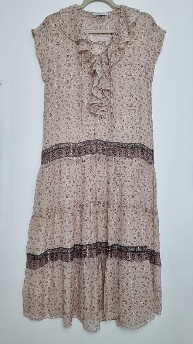 Vestido Ateen Bege de Seda Lurex