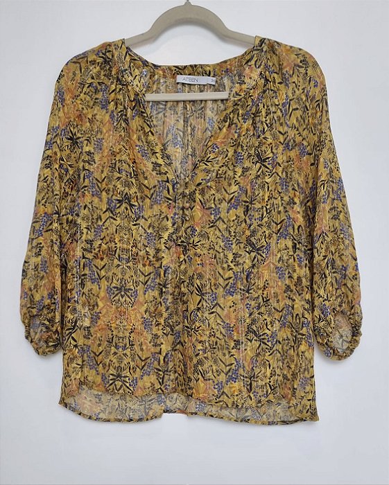 Blusa Ateen Amarela Florida de Seda Lurex