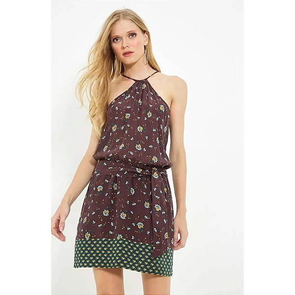 Vestido Ateen Roxo e Amarelo de Seda