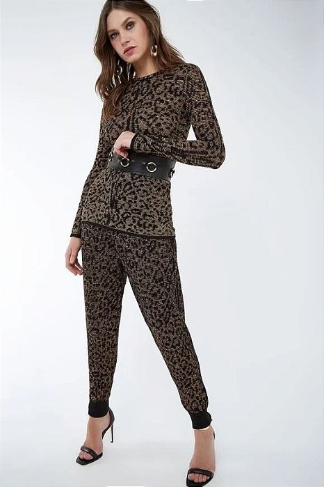 Calça Animale Estampada Animal Print Lurex