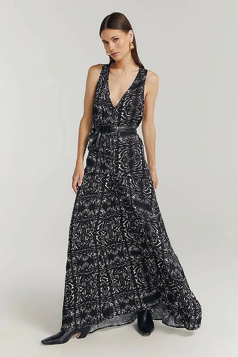 Vestido NV Preto Modelo Carla Estampa Argile
