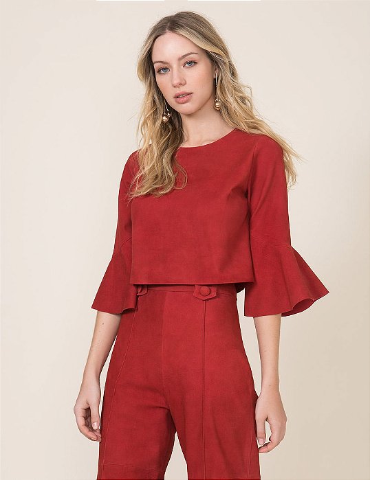 Blusa Maria Filó Terracota Chamois Manga Godê
