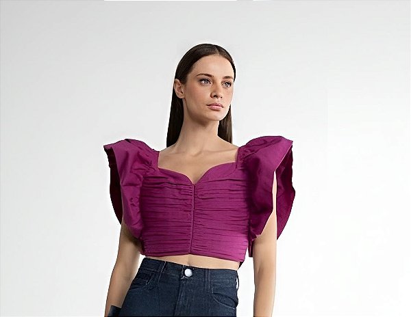 Cropped Andréa Bogosian Fúcsia Modelo Bruce Couture
