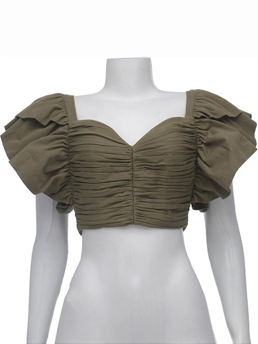 Cropped Andréa Bogosian Verde Militar Modelo Bruce Couture