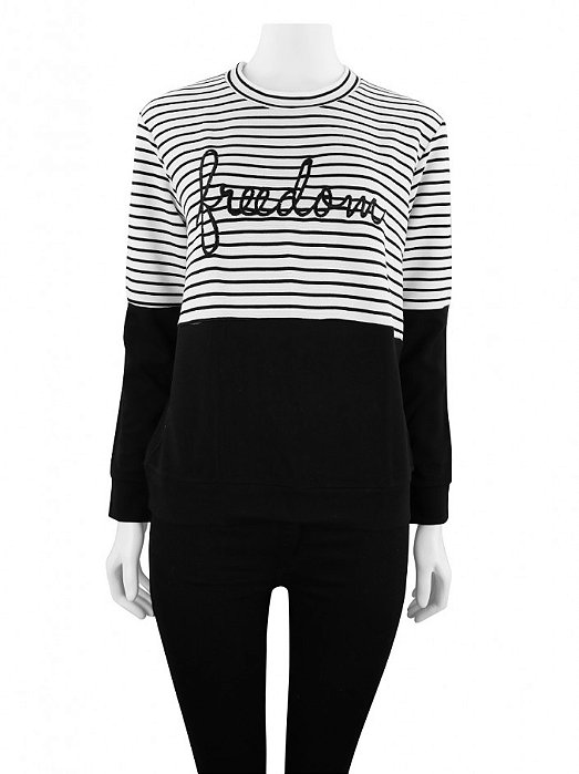 Conjunto Mixed Saia + Blusa Preto e Branco com Listras