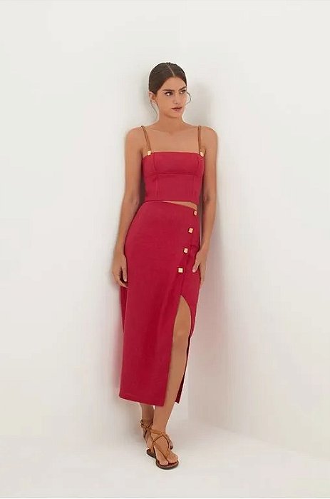 Saia Vix Vermelho Cereja Modelo Midi Alessia