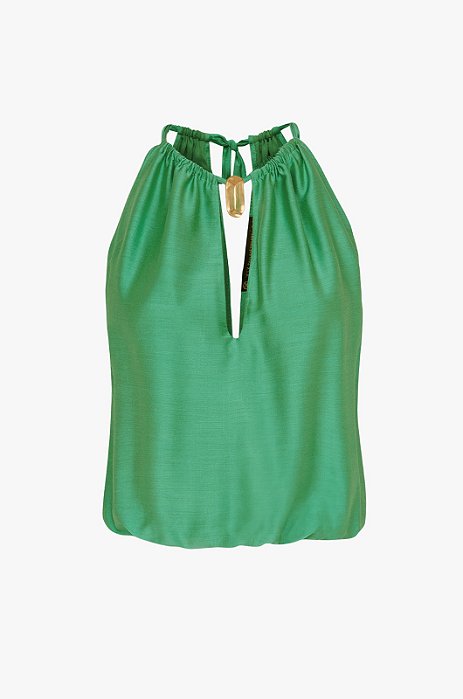 Blusa Vix Verde Água Modelo Celine Detalhe Cactus