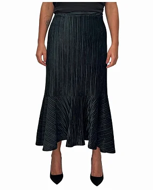 Saia Midi Mixed Verde Musgo de Veludo