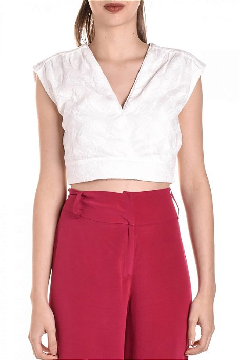 Blusa - Cropped Mixed Branco Brocado
