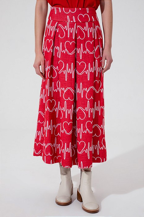 Saia Mixed Vermelha Estampada Pulsação