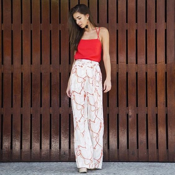 Calça Animale Offwhite Estampada Náutica Pantalona Seda