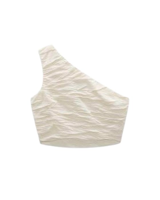 Cropped Zara Offwhite - Bege Um Ombro Só Textura