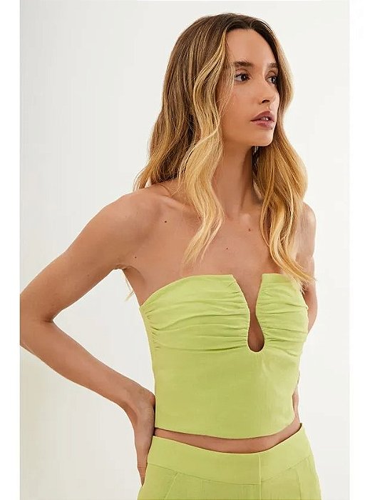 Cropped Vix Verde - Amarelo - Lima Modelo Top Della Sem Alças