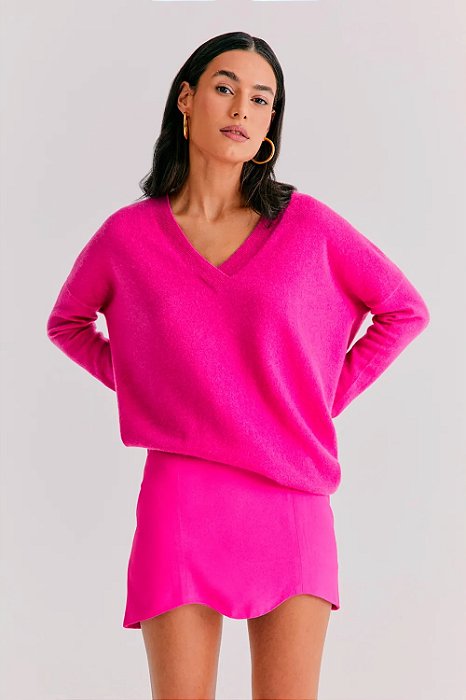 Blusa Zara Rosa de Lã Gola V