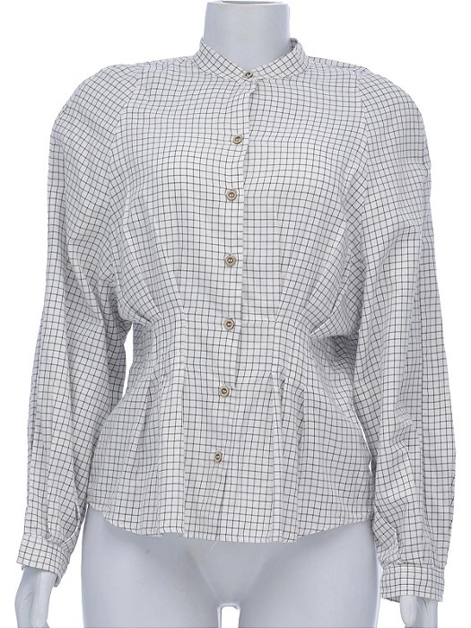 Camisa Zara Branca - Verde - Vinho Xadrez de Gola Padre Acinturada