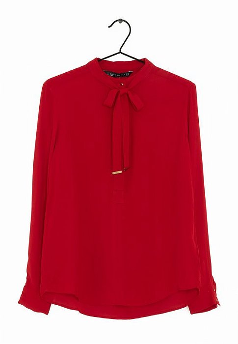 Camisa Zara Vermelha Gola Padre com Laço