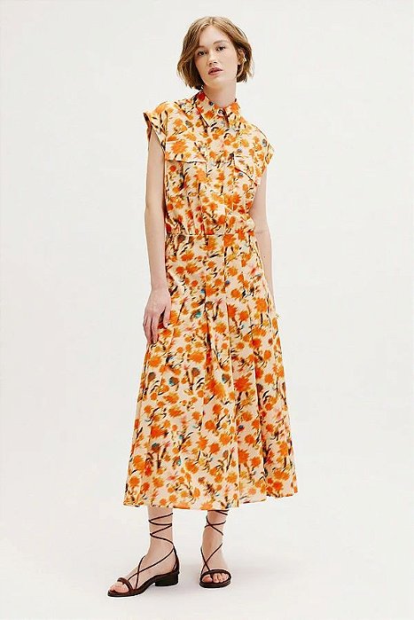 Vestido Andrea Marques  Estampado Laranja e Amarelo