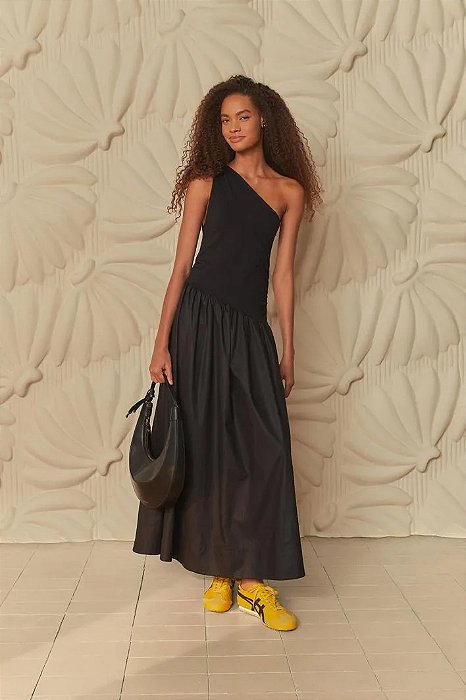 Vestido Longo Farm Preto Um Ombro Só