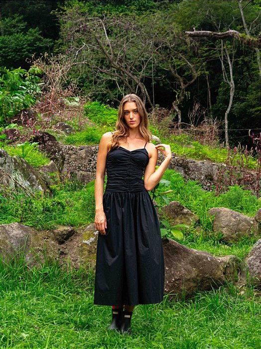 Vestido Midi Tee Match Preto Drapeado