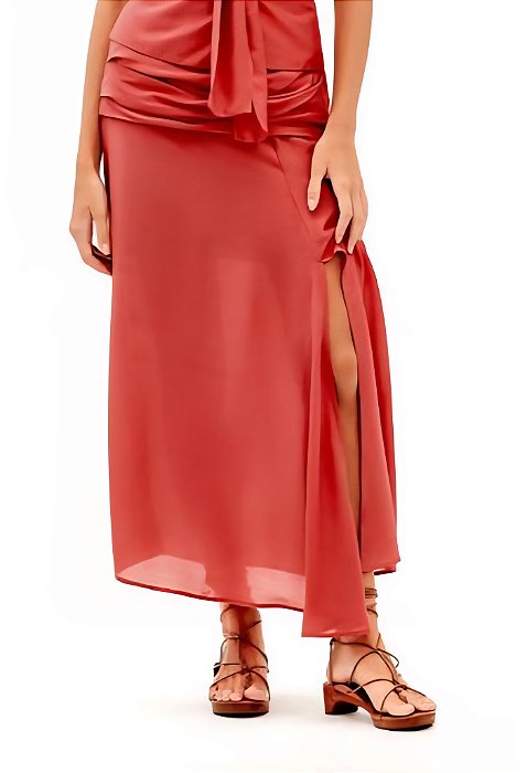 Saia Midi Vix Vermelha Modelo Erika
