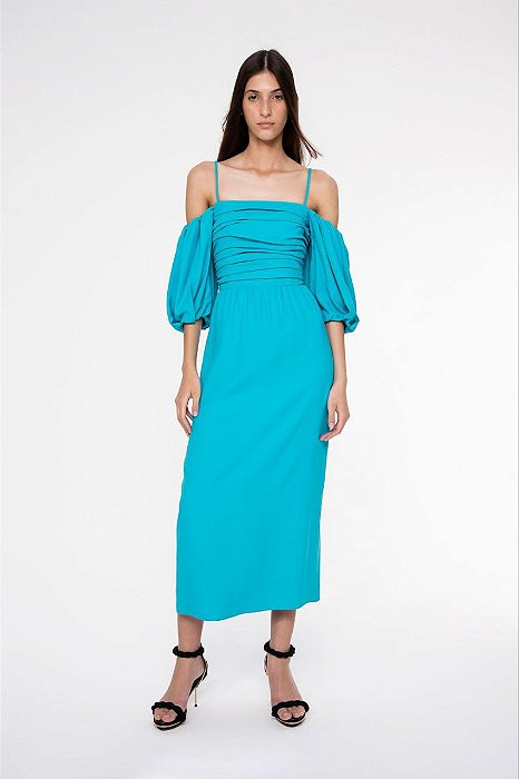 Vestido Cris Barros Azul Modelo Arista