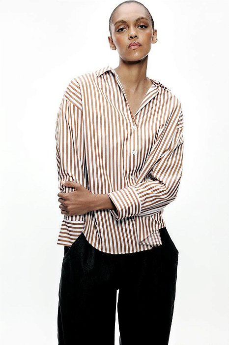 Camisa Zara Marrom Listrada