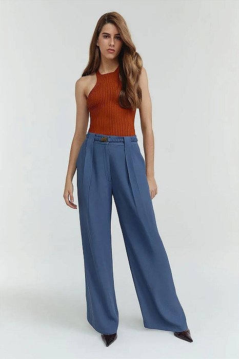 Calça Pantalona NV Azul Modelo Emília