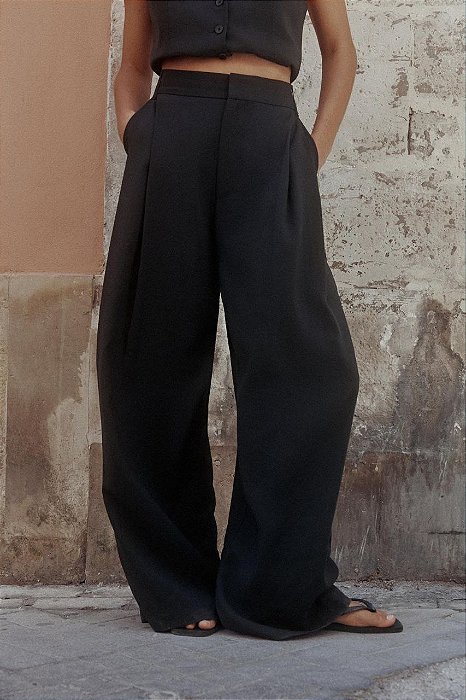Calça Zara Preta Modelo Pantalona