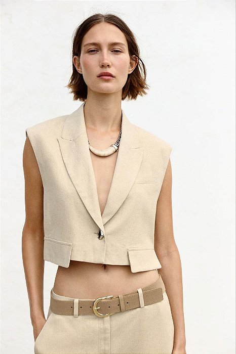 Colete Zara Bege Modelo Cropped