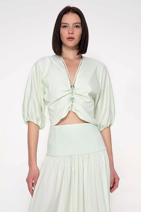Blusa Cris Barros Verde Modelo Mary