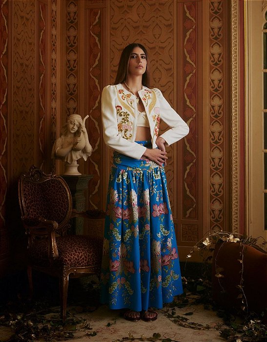 Saia Cris Barros Azul Floral Modelo Angela