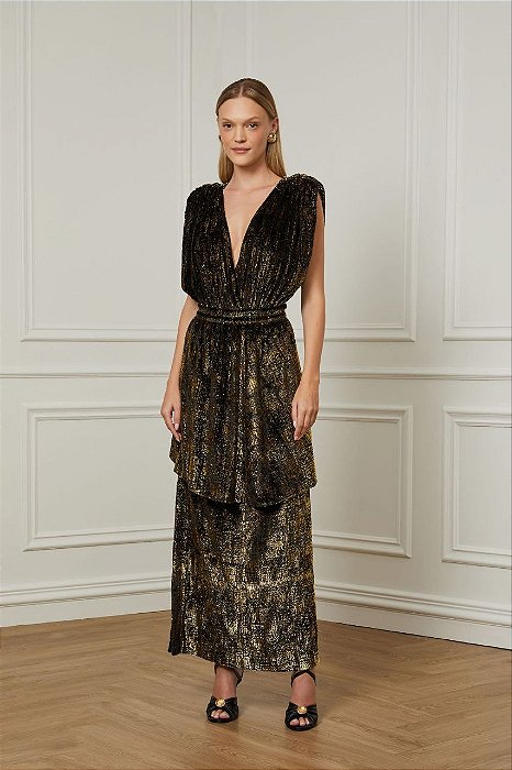 Conjunto Animale Body + Saia Preto e Dourado