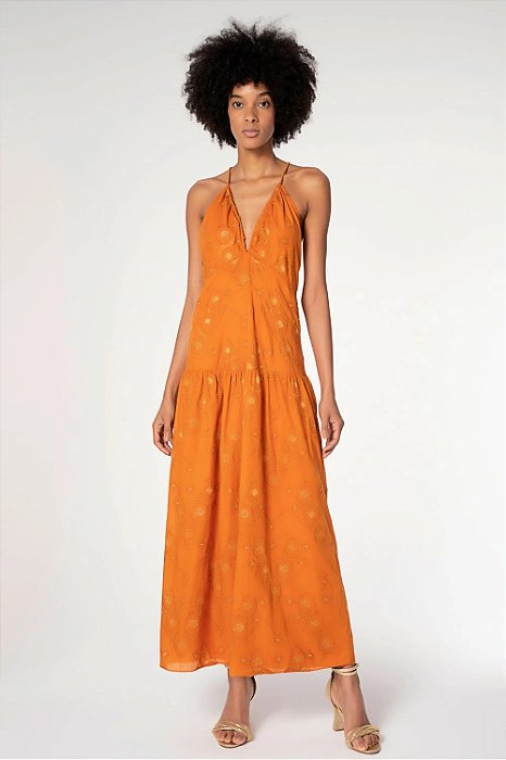 Vestido Cris Barros Laranja Modelo Janaína