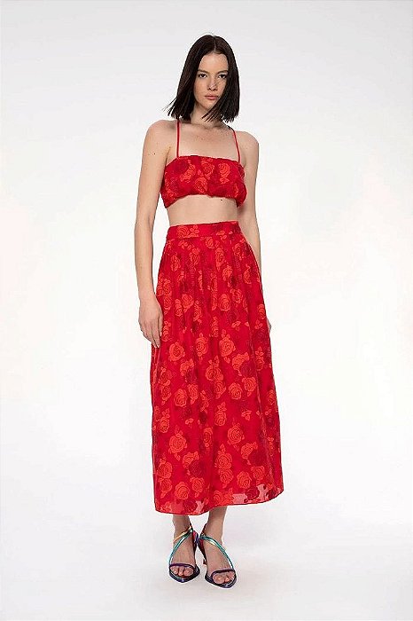 Conjunto Cris Barros Saia e Blusa Vermelho