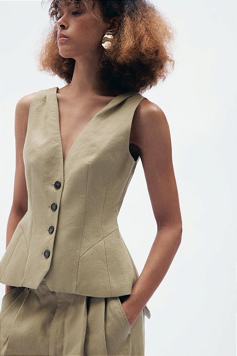 Colete Zara Bege e Linho