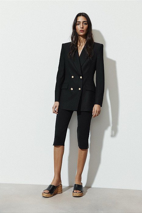 Blazer Zara Cruzado Preto de Linho