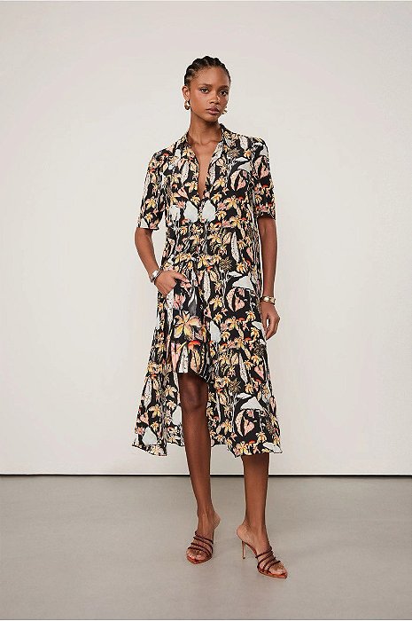 Vestido Midi Animale Estampado Modelo Chemise