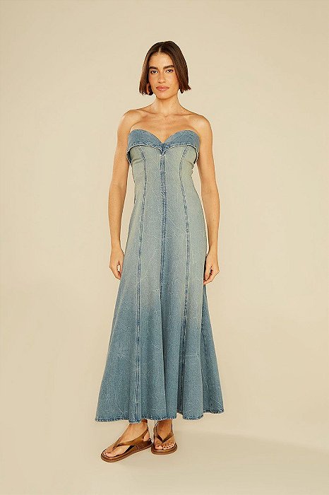 Vestido Longo Oh Boy Jeans Índigo Sem Alças