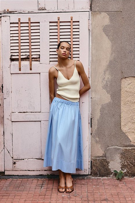 Conjunto Zara Saia + Camisa Sem Mangas Azul